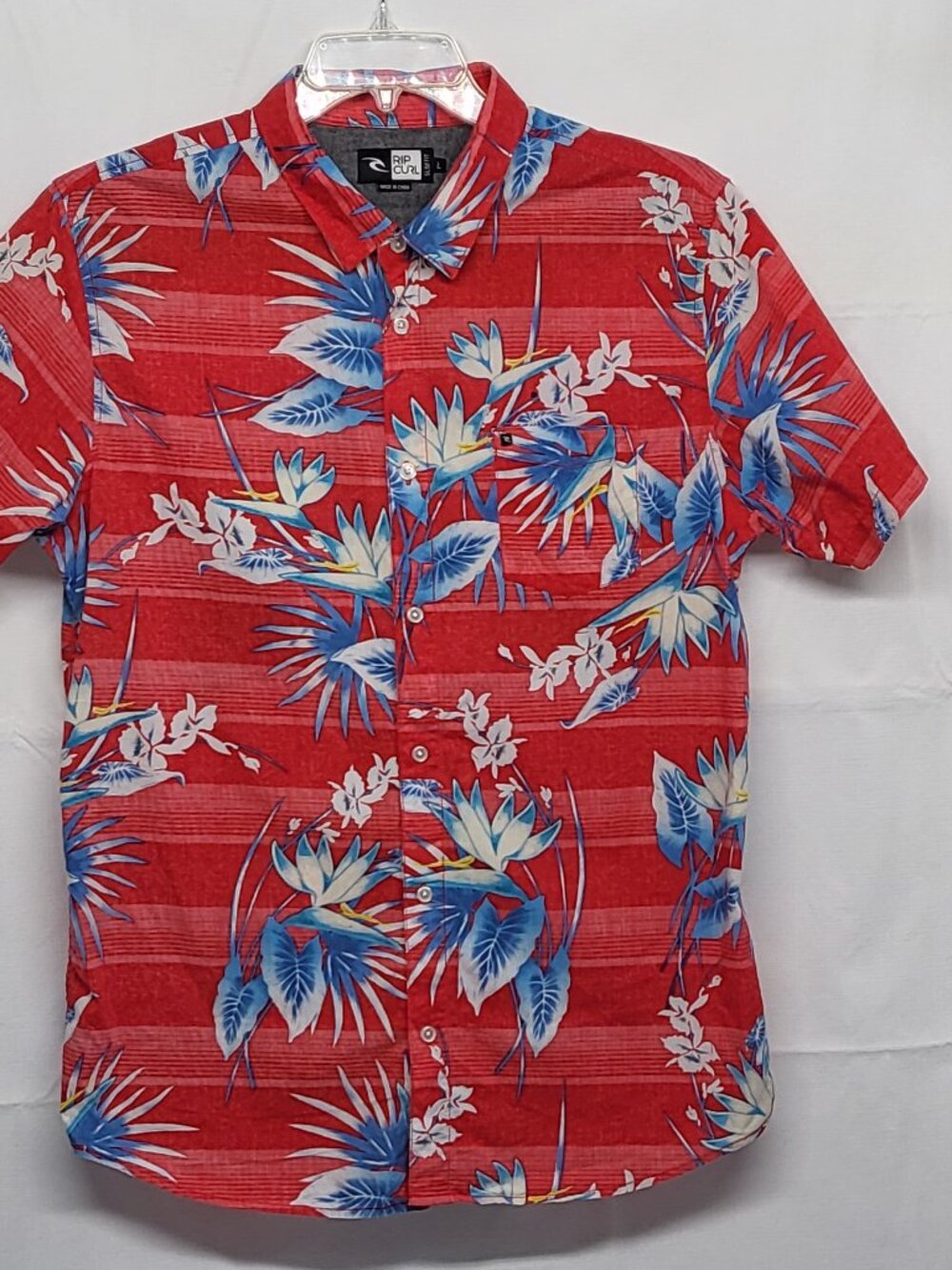Rip Curl Shirt Floral Hawaiian Button Up Mens Large Slim Fit Short Sleeve Tropic